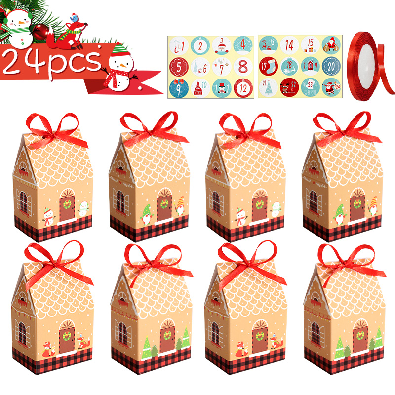 Advent Calendar Gift - 24個セット クリスマスアドベントカレンダー ジンジャーブレッドハウス型 ギフトボックス カウントダウン トリートボックス