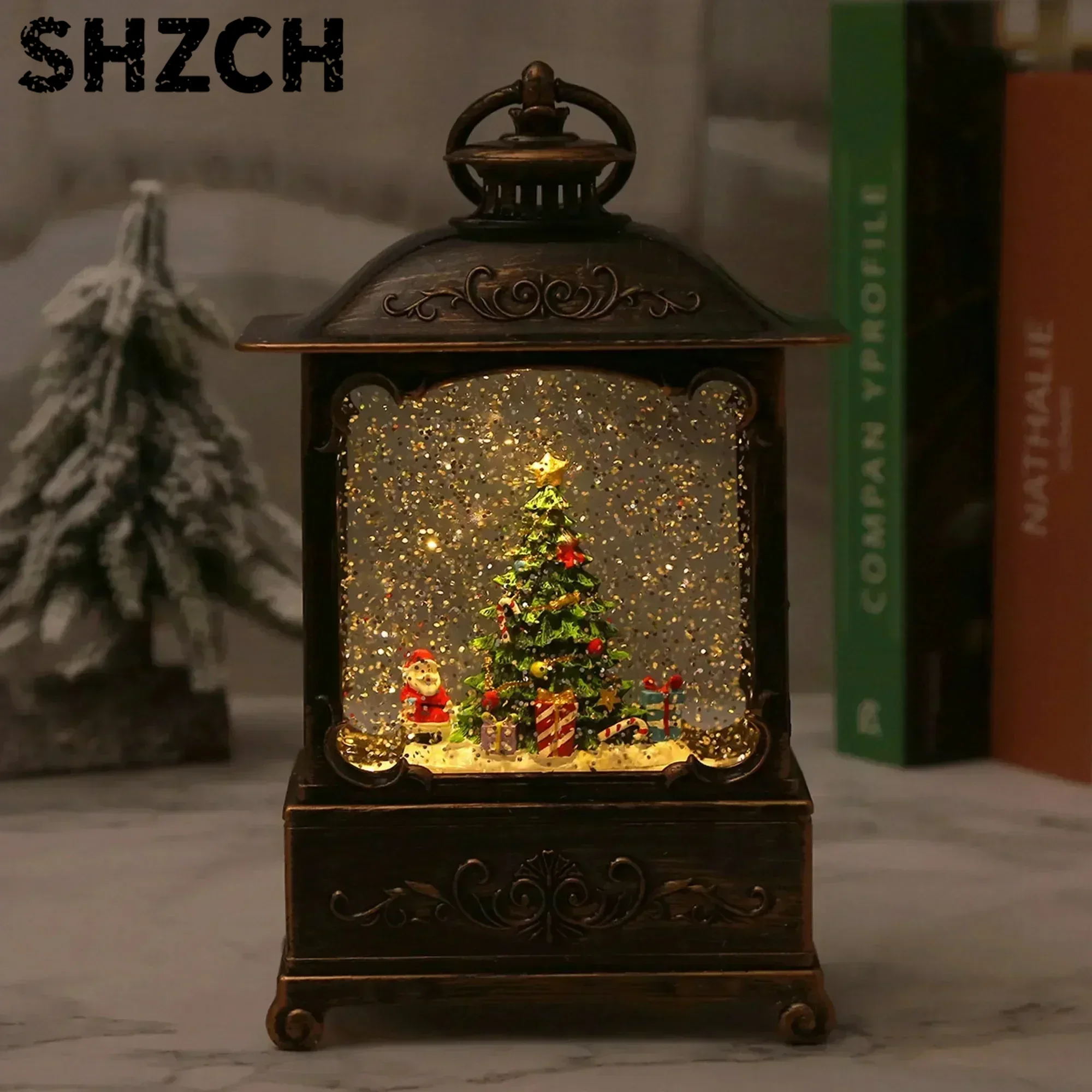 Snow Globe Musical - クリスマススノーグローブランタンオルゴール、光るデコレーション付きの回転グリッター、サンタクロースオルゴールオーナメント、子供向けギフトおもちゃ