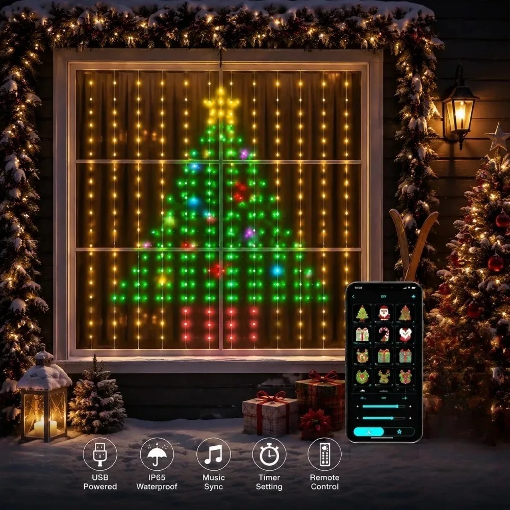 Led Fairy String Lights - LEDピクセルカーテンライト Bluetoothアプリ制御 RGBスマートストリングライト DIY窓飾り ホームパーティー用