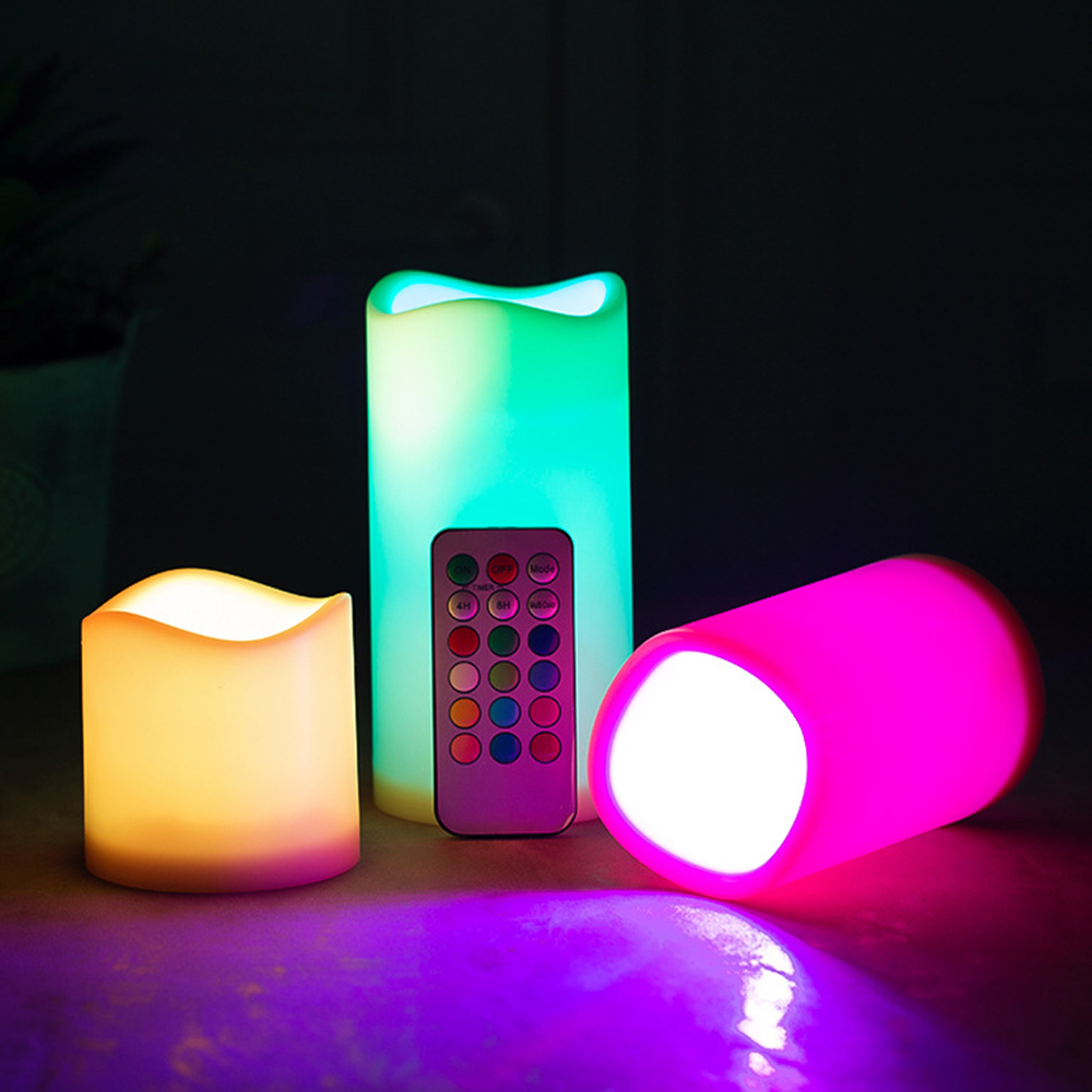 Holiday Candle Set - 3個/セット LEDフレームレス揺らめきキャンドル、LEDピラーキャンドルライト、18キーのリモートタイマー付き、電池式、色が変化します