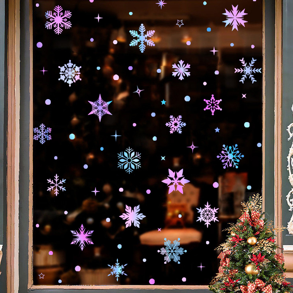 Snowflake Window Decal - カラフルな発光雪の結晶ウォールステッカークリスマスガラス窓家の装飾デカール暗闇で光る新年祭壁画