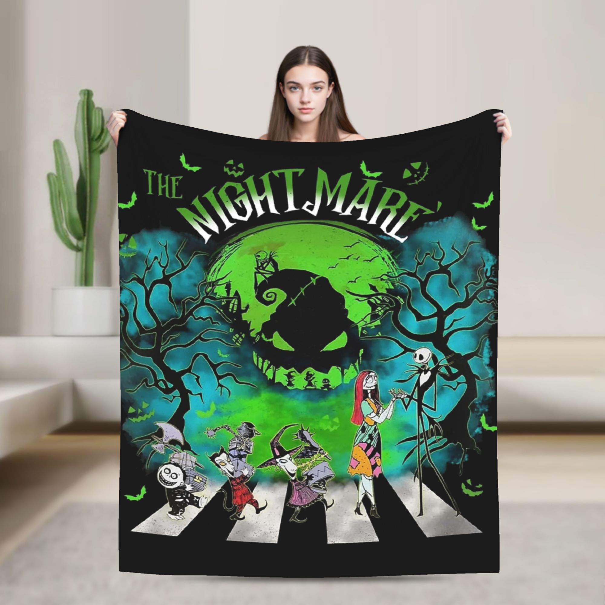 Christmas Throw Blanket - オーギー・ブギー・マン ナイトメア・ビフォア・クリスマス フランネルブランケット 面白いスローケット ホームホテルソファ用 200x150cm