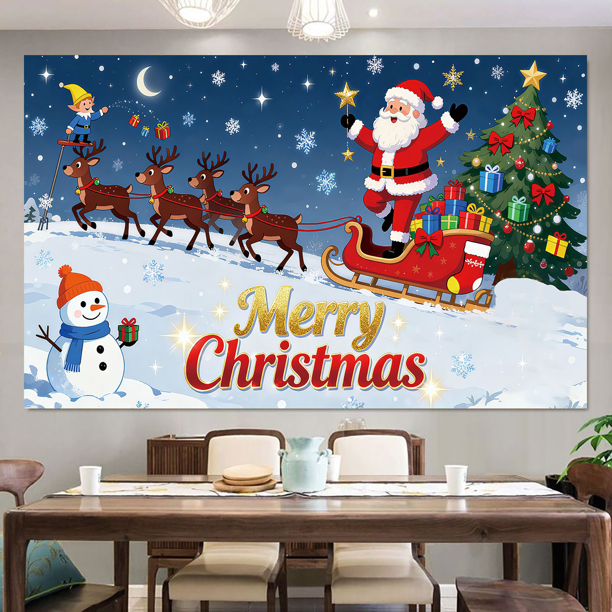 クリスマスエルフサンタのそりウォールステッカー1枚、自己粘着 - Snowflake Window Decal のレビューと価格