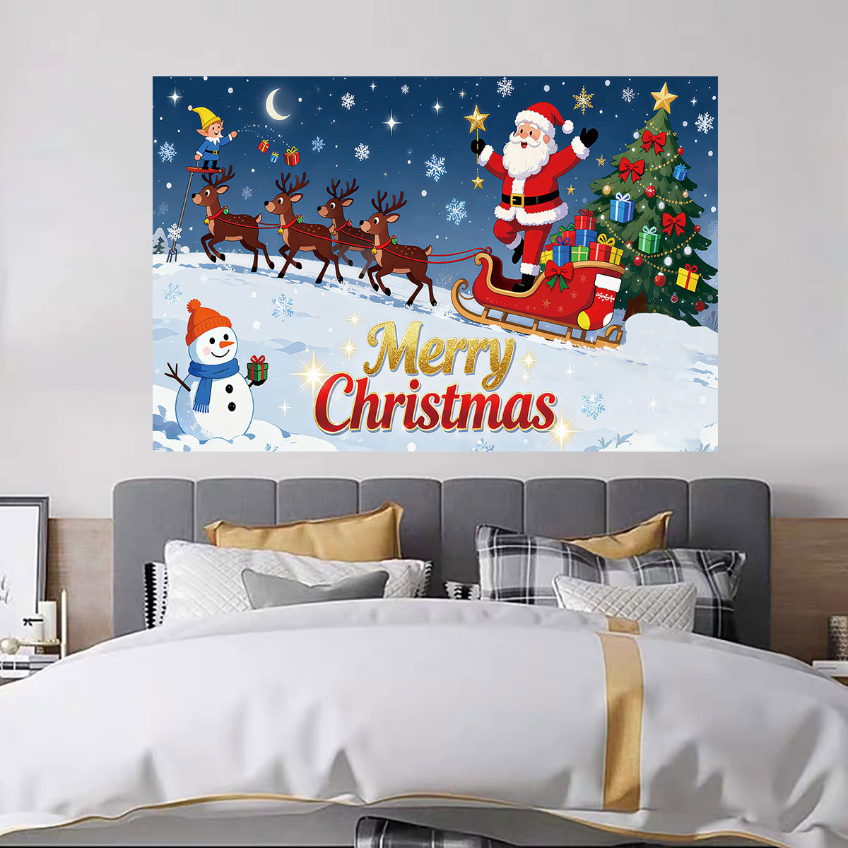 クリスマスエルフサンタのそりウォールステッカー1枚、自己粘着 - Snowflake Window Decal のレビューと価格