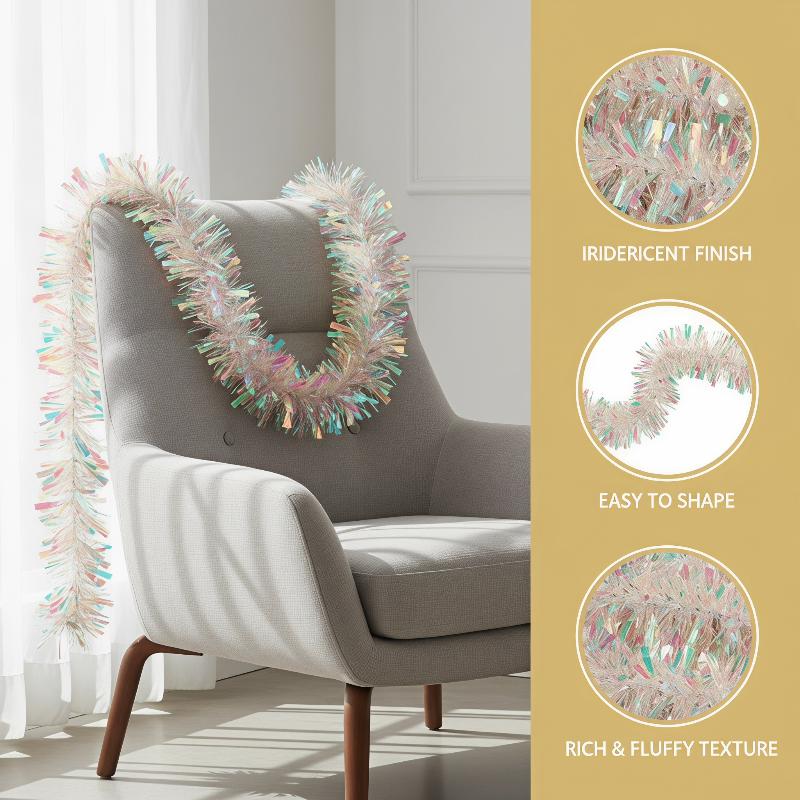 ライトグリーンの虹色ホログラフィックティンセルガーランド、光 - Tinsel Garland Decoration のレビューと価格