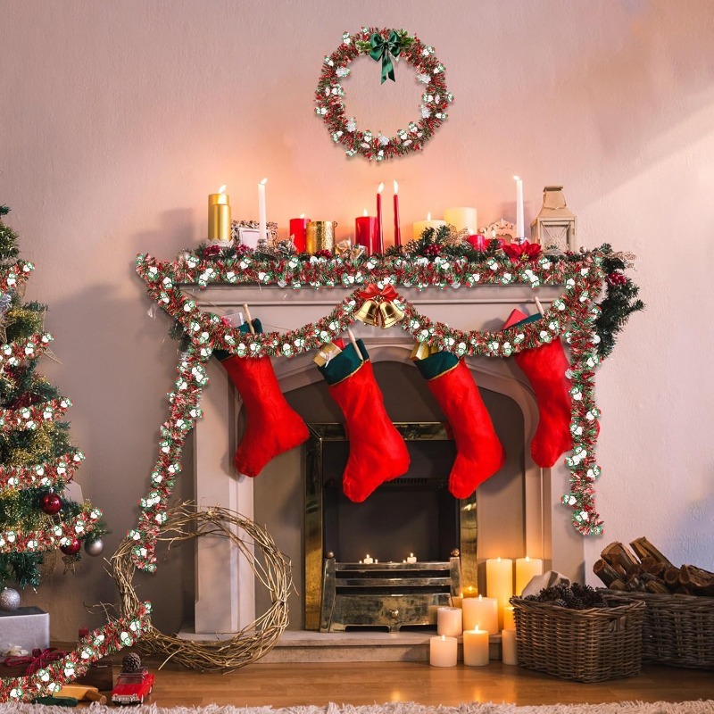 2M レッドグリーンクリスマスティンセルガーランド、雪だるま - Tinsel Garland Decoration のレビューと価格