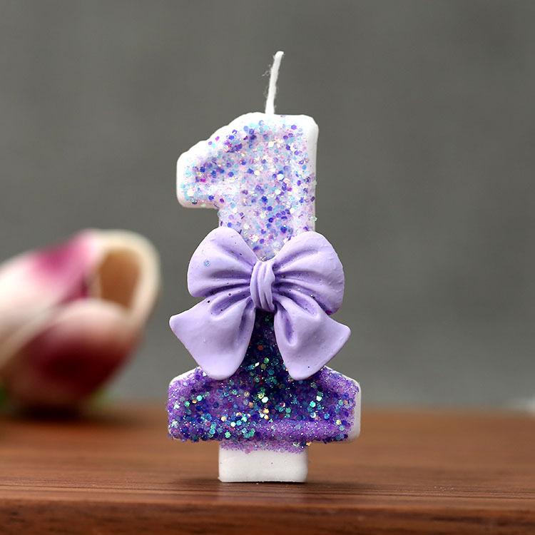 クリエイティブグリッター段階的な紫のリボン0-9数字バースデ - Holiday Candle Set のレビューと価格